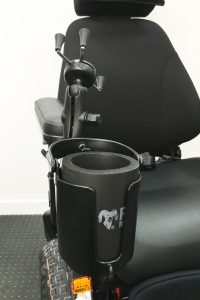 Magic Mobility powerchair with RAM Mount cup and phone holder