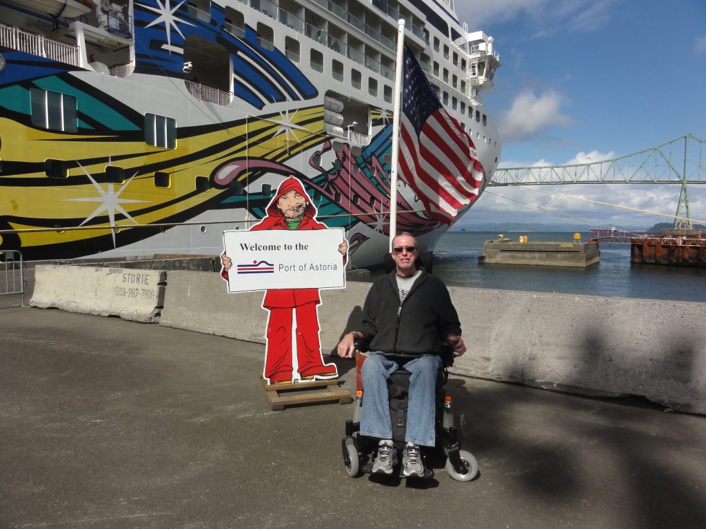 Ray in wheelchair at port