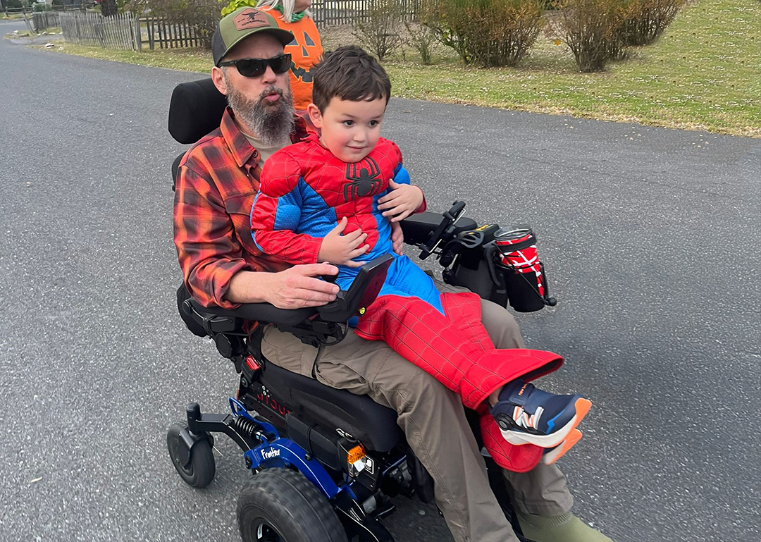 Halloween was a highlight of David’s restored life as super-grandpa in his Magic Mobility Frontier V6 powerchair 
