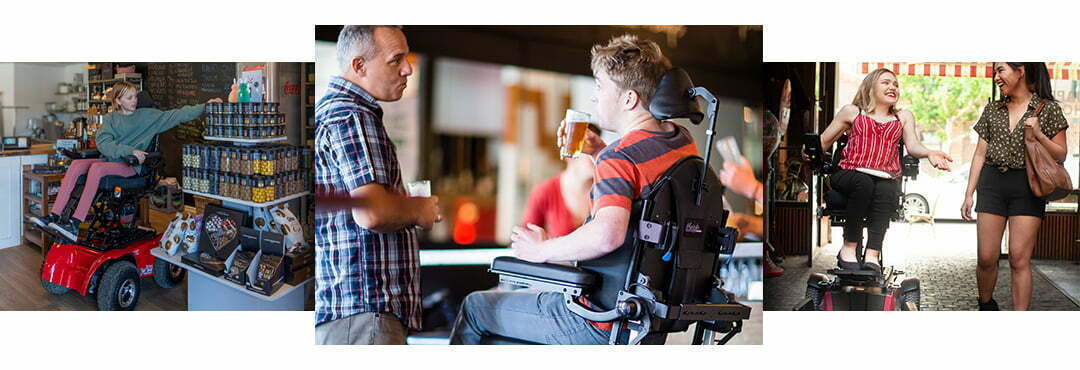 Magic Mobility powerchair users benefit from the lift function which brings them eye to eye at social gatherings