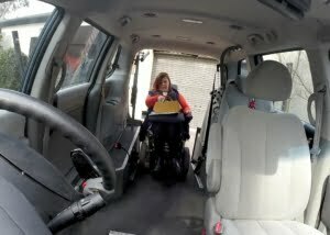 Peta Hook's Magic Mobility Front Wheel Drive Frontier V4 Hybrid powerchair is fitted with a docking pin
