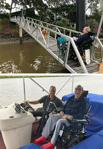Mike takes other wheelchair users on the river in is Magic Mobility powerchair.