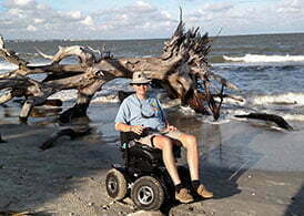 Kevin is fearless on the sand in his Magic Mobility powerchair
