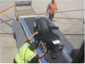 Powerchair boarding the plane