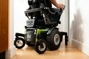 The Magic 360 powerchair negotiating a tight indoor corner.