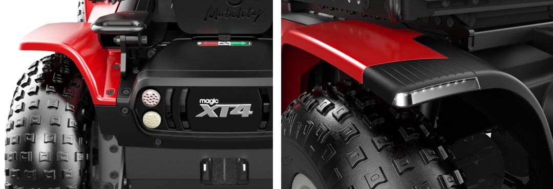 Built in LED headlights, brake and reverse lights on the XT2 and XT4 from Magic Mobility.